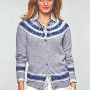 Talbots Fair Isle Gray & Blue Cardigan Sweater